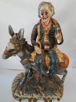 Man & Donkey figurine used, hand-painted, Italy