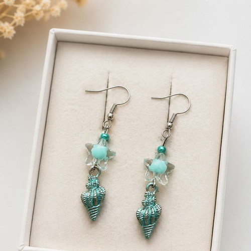Ocean Whisper Handmade Earrings with Starfish and Turquoise Shell