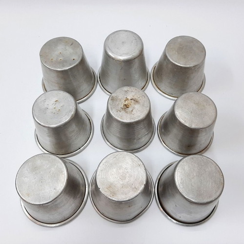 Retro aluminum baking molds used, set of 9 for creme caramel