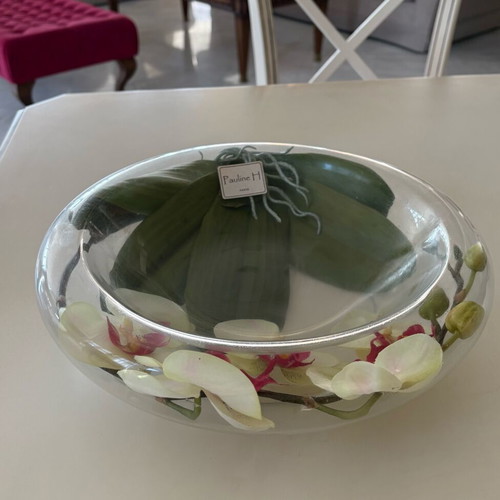Crystal serving platter new with white orchid Pauline