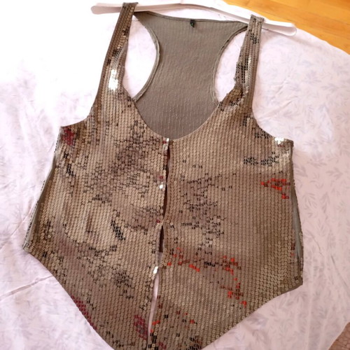 Blouse style vest with sequins Benetton medium, like new, khaki