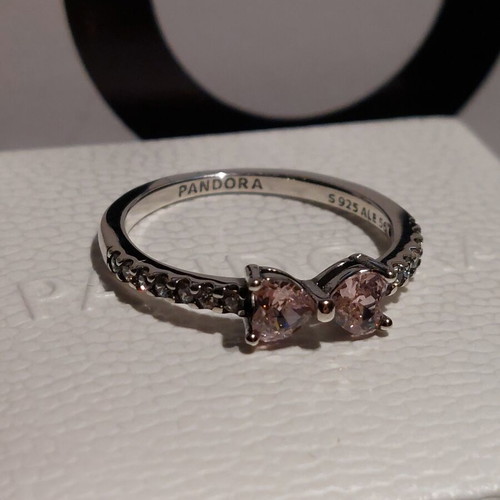 Pandora ring size 8 with pink zircon bow design