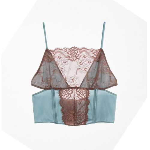 Zara silk lingerie bustier top 90% silk new, blue and brown