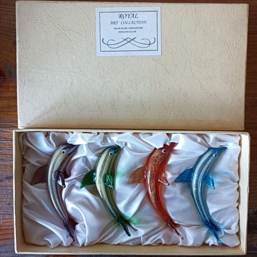 Vintage Murano collectible dolphins hand-painted, new