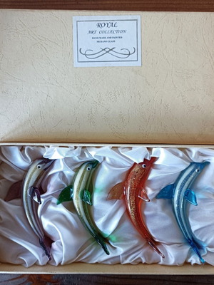 Vintage Murano collectible dolphins hand-painted, new