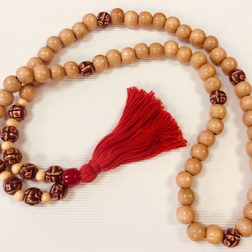 Wooden handmade mala with painted beads and red tassel new