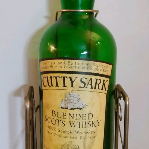 Vintage empty Cutty Sark whisky bottle 1 gallon with metal pourer and cradle used