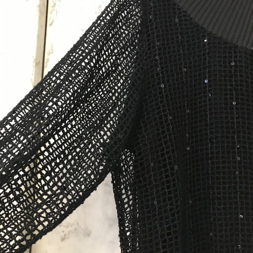 Vintage blouse 70s black mesh with rhinestones used