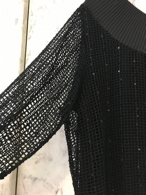 Vintage blouse 70s black mesh with rhinestones used
