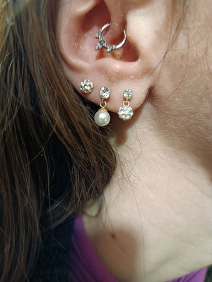 Three pairs of silver 925 earrings like new with faux pearls and rhinestones
