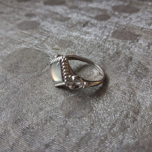 Moonstone ring new, square shape, silver-plated metal