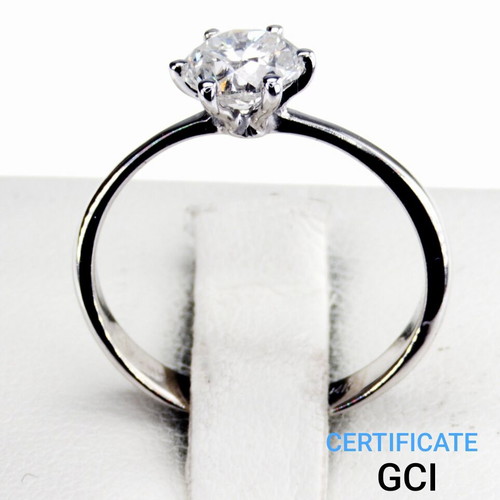 Diamond ring 1.02 ct D color, 585/14K white gold, new