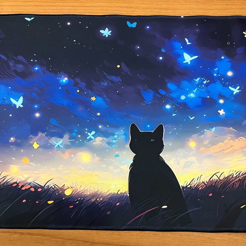 Large Mousepad Black Cat new, Starry Sky 600×300 mm