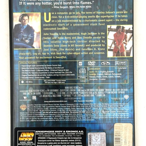 Swordfish DVD used with Greek subtitles, sci-fi action