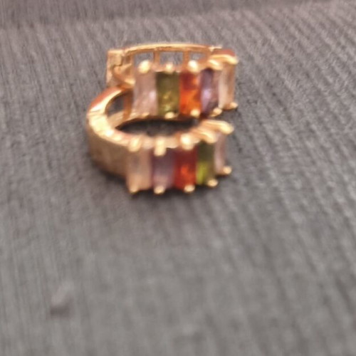 Gold Hoop Earrings with Multicolor Zirconia, like new, steel