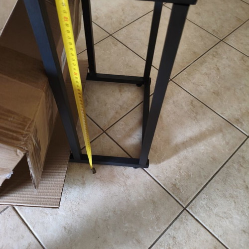 Wooden side table with metal base and wheels