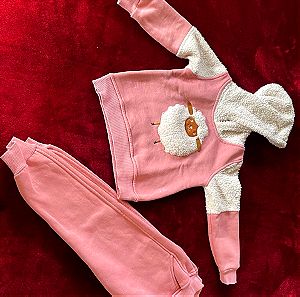 Σετ Φόρμα παιδική βρεφική κορίτσι 3 ετών 98 cm ροζ με φουντωτό προβατάκι και κουκούλα