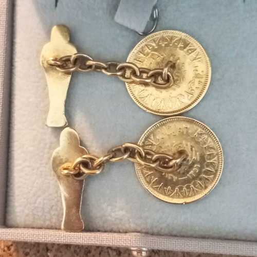 Cufflinks with Egyptian 2 Piastres 1937 Coin, silver 925, used