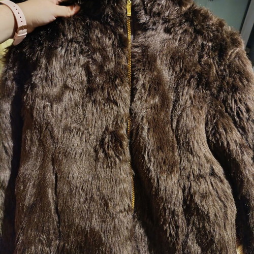 Italian Faux Fur Jacket like new, brown, sizes L and XL