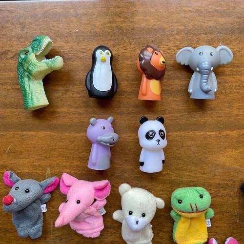 Finger puppets used, pack of 15, fabric and plastic
