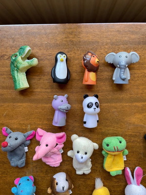 Finger puppets used, pack of 15, fabric and plastic