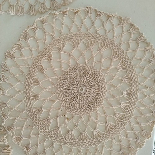 Crocheted Doilies Vintage Set of 2 Beige 32 cm Like New