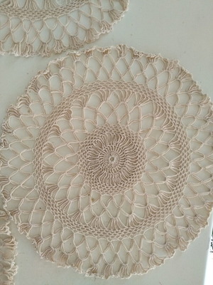Crocheted Doilies Vintage Set of 2 Beige 32 cm Like New