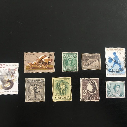 Australian stamps used, pack of 9, sealed