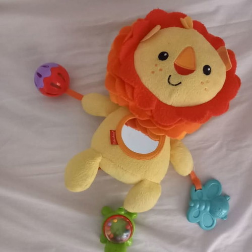 Fisher Price Lion Soft Toy like new with teething butterfly and stroller clip
