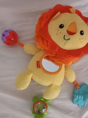 Fisher Price Lion Soft Toy like new with teething butterfly and stroller clip