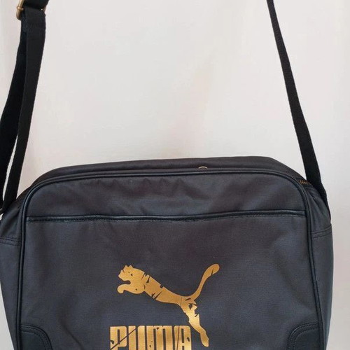 Puma authentic retro crossbody bag, black with gold logo