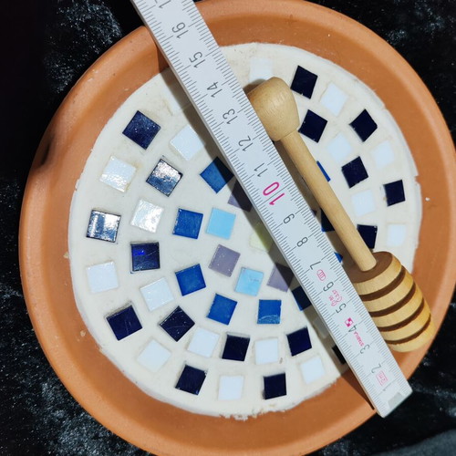 Domi handmade ceramic plate with glass mosaic and wooden honey spoon