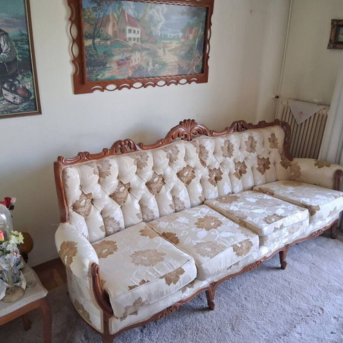 Vintage four-seater sofa refurbished with new fabric