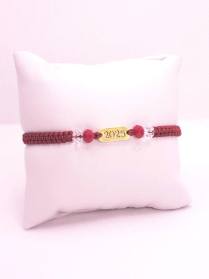 Handmade macrame bracelet new with steel element, red and gold