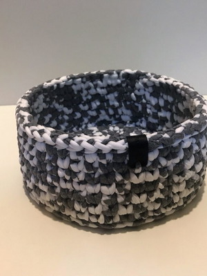 Handmade round knitted basket in white-gray color new