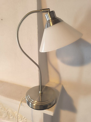 Modern table lamp with adjustable opal glass, inox frame