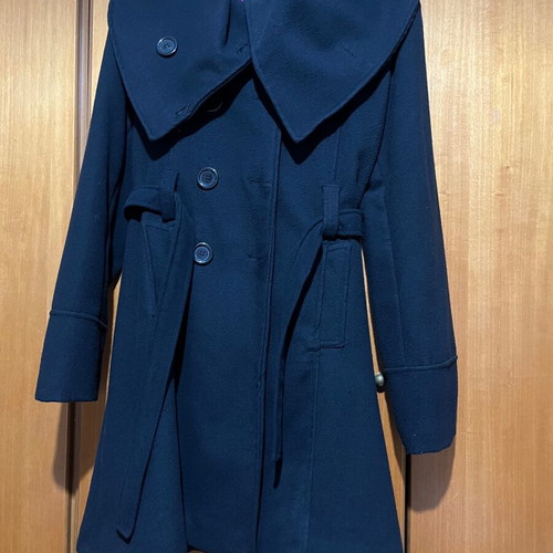 Long coat used, black, with unique collar and lining