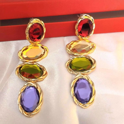 Long earrings with colorful stones new, gold-tone