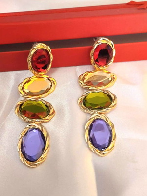 Long earrings with colorful stones new, gold-tone