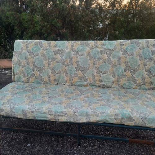 Folding double iron bed used, with mattress, 1.20m