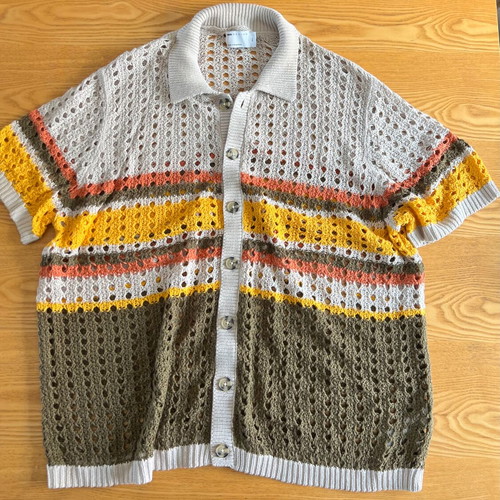 ASOS Design Crochet Knit Shirt 2XL, multicolor stripes