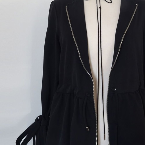 Blazer black with ruffle sleeve design, thin fabric, size S