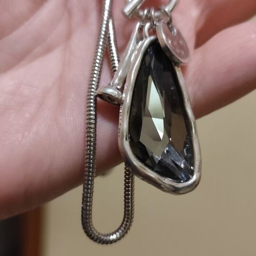 Long necklace with black stone silver new
