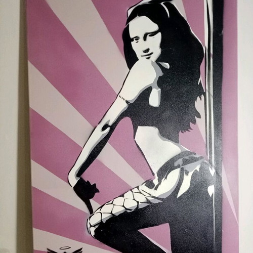 Mona Lisa Stripper stencil art canvas used 50x70cm