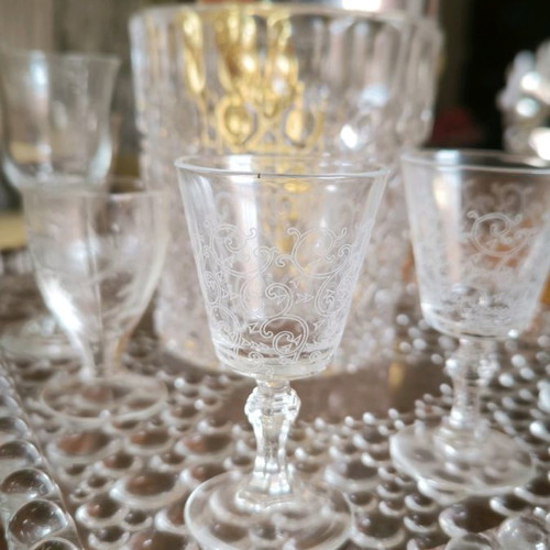 Crystal vintage drink set with tray, glasses and pitcher