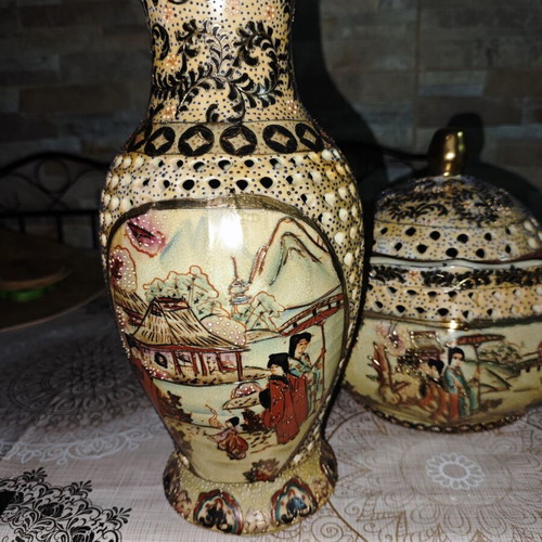 Satsuma vintage ceramic set of 4 pieces used