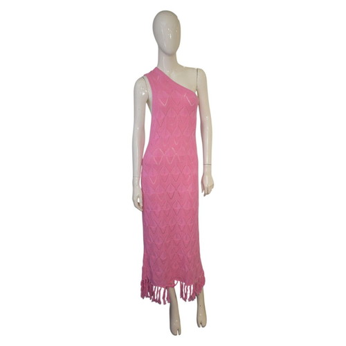 Dodo Bar Or Pas Pour Toi pink maxi dress one shoulder with fringes used, size 42