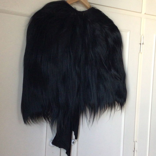 Vintage chimpanzee fur cape with satin lining and velvet ribbons