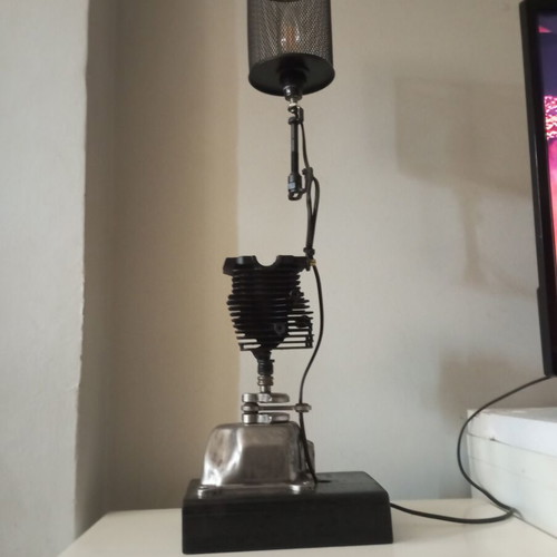 Handmade industrial style desk lamp from chainsaw motor, new