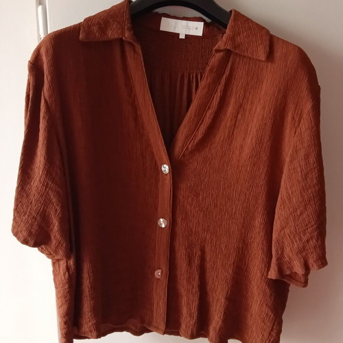 Zara short-sleeve crinkle shirt XS like new, brick color, loose fit